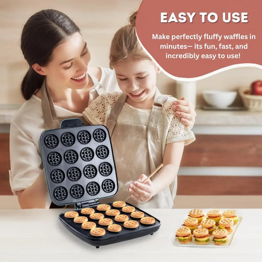 Mini Waffle Maker Machine - 16 Delikli Waffle Makinesi, Hızlı Isınan
